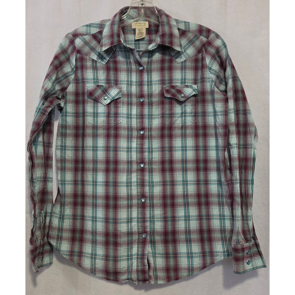 Wrangler As Real As Womens Plaid Western Snap Shirt Purple Teal SZ SM - Picture 2 of 8
